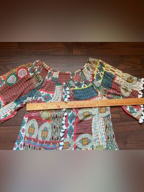 SOFT SURROUNDINGS boho tasseled top vibrant multi colored short sleeve Women M